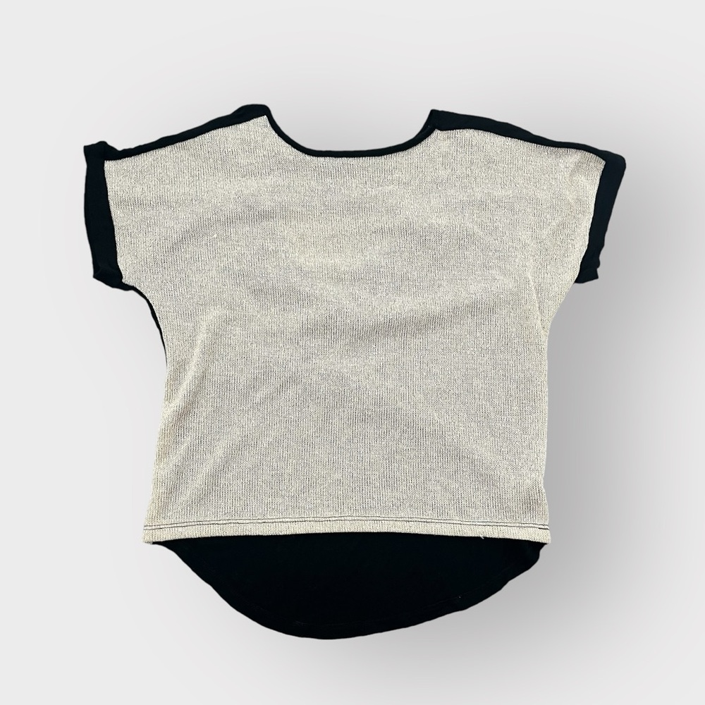 Iris Design Black Gold Shimmer Boxy Knit Open Cowl Back Blouse